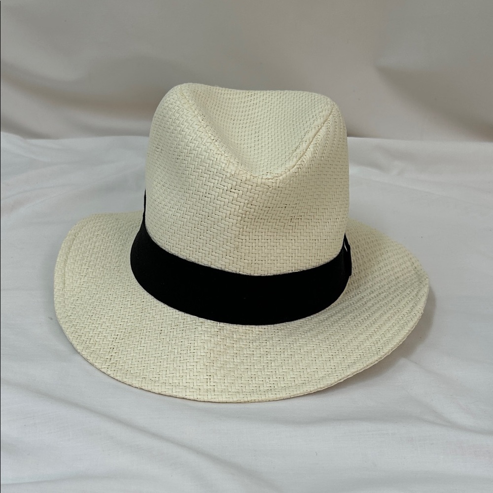 Nicole Marciano Classic Cream Straw Fedora Hat with Black Band - Picture 4 of 8